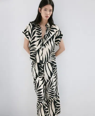 Mango Tropical Print Pants In Neutral