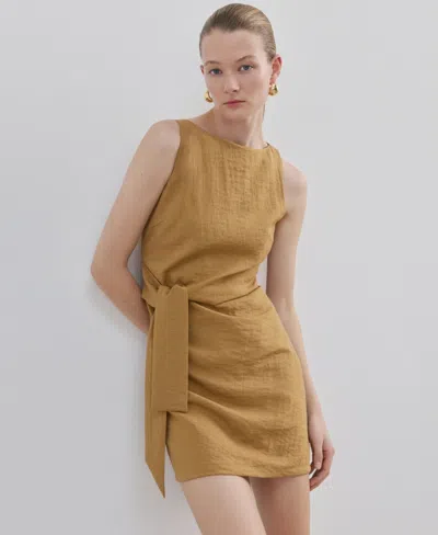 Mango Bow Short Dress In Brown