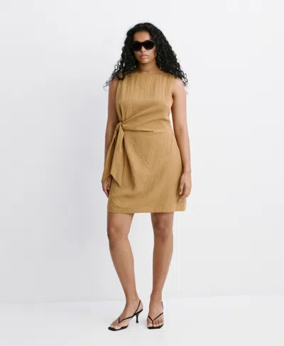 Mango Bow Short Dress In Brown