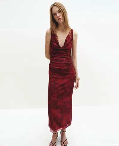 Mango Draped Fitted Dress In Brown