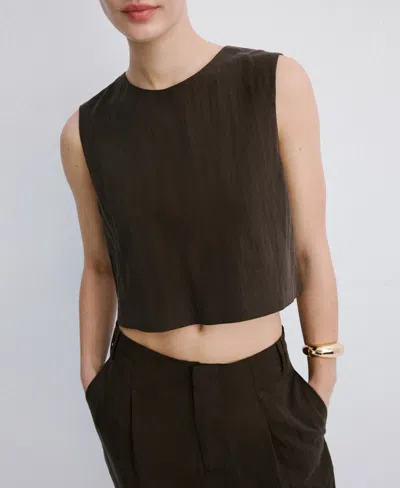 Mango Boxy Crop Back Button Top In Brown