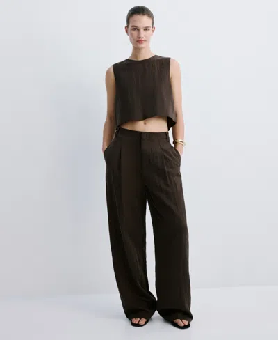 Mango Boxy Crop Back Button Top In Brown