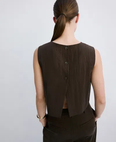 Mango Boxy Crop Back Button Top In Brown