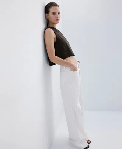 Mango Boxy Crop Back Button Top In Brown