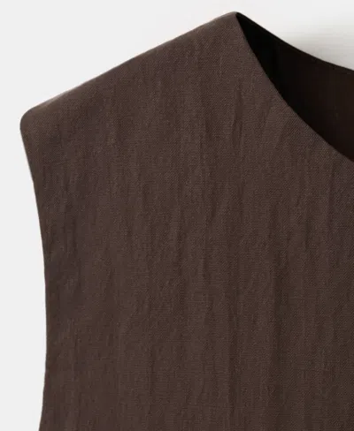 Mango Boxy Crop Back Button Top In Brown