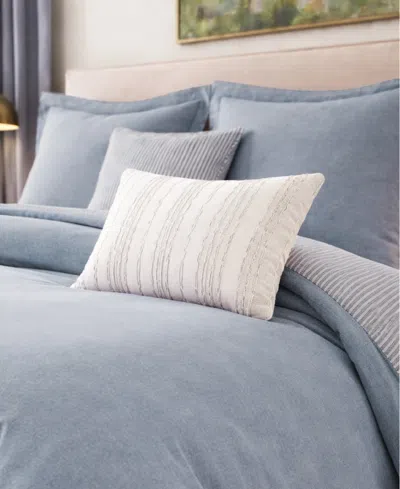 Laundry Chambray With Reverse Stripe 5-piece Comforter Set, Full/queen In Blue