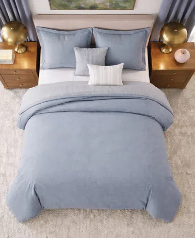 Laundry Chambray With Reverse Stripe 5-piece Comforter Set, Full/queen In Blue