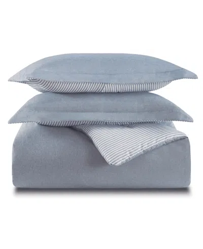 Laundry Chambray With Reverse Stripe 5-piece Comforter Set, Full/queen In Blue