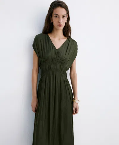 Mango Gathered Midi-dress In Black