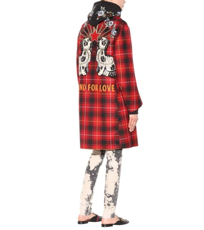 Shop Gucci Plaid Wool Coat With Appliqué In Llack