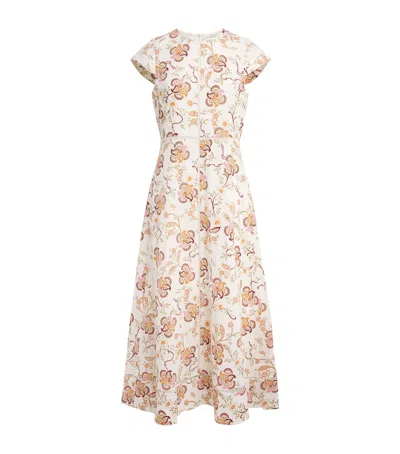 Me+em Creaseless Linen Ornate Floral Paisley Print Maxi Dress Light Cream-multi In White