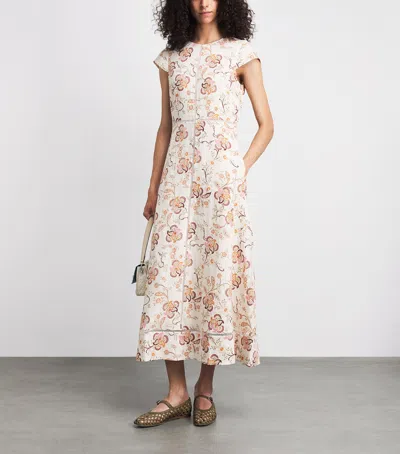 Me+em Creaseless Linen Ornate Floral Paisley Print Maxi Dress Light Cream-multi In White