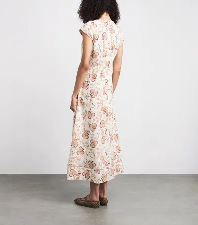 Me+em Creaseless Linen Ornate Floral Paisley Print Maxi Dress Light Cream-multi In White