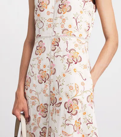 Me+em Creaseless Linen Ornate Floral Paisley Print Maxi Dress Light Cream-multi In White