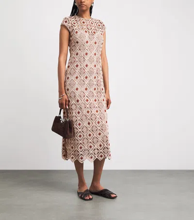 Me+em Graphic Cotton Lace Slim Maxi Dress Rosewood-cream In Brown