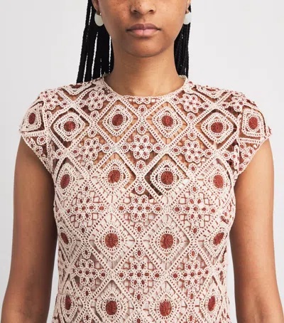Me+em Graphic Cotton Lace Slim Maxi Dress Rosewood-cream In Brown