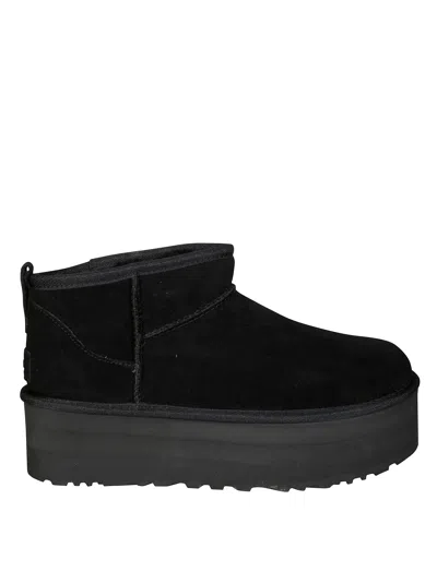 Ugg Classic Mini Platform Black Ankle Boots With Platform In Suede Woman