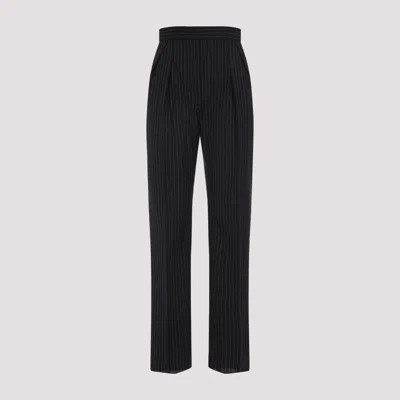 Max Mara Virgin Wool Pinstriped High-rise Pleated Straight-leg Trousers In Blue