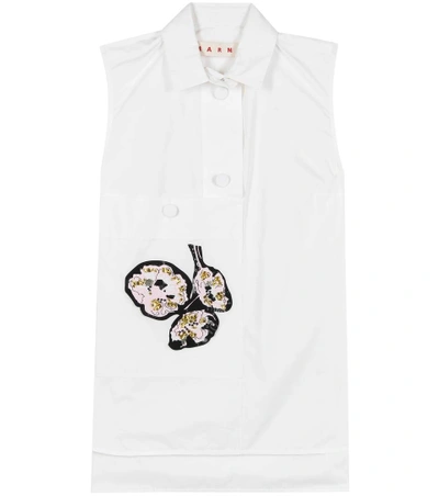 Marni Cotton Top With Embroidered Appliqué In White