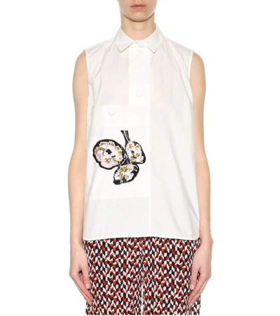 Shop Marni Cotton Top With Embroidered Appliqué In White