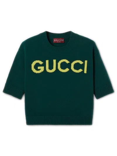 Gucci Women Wool Sweater With Frontal Logo Embroidery In Multi