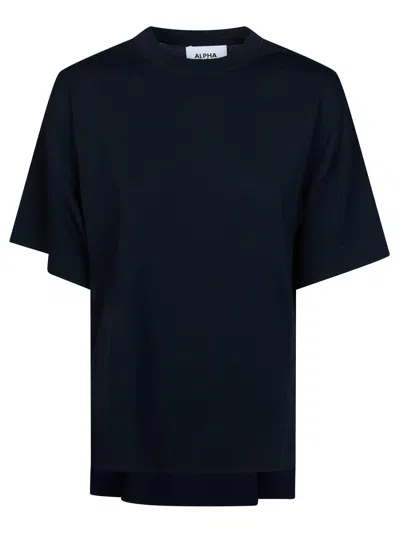 Alpha Studio Viscose Blend Side Slits Longline T-shirt In Blue