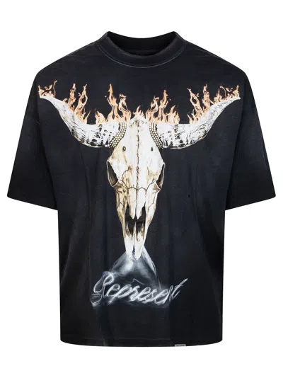 Represent Mens Stained Black British Cowboys Graphic-print Cotton-blend T-shirt In Black