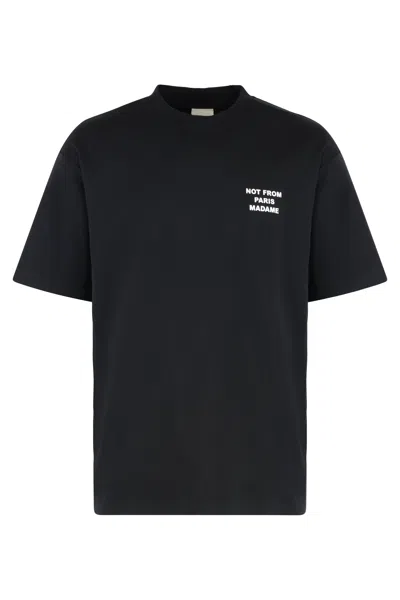 Drôle De Monsieur Black Crewneck T-shirt With Slogan Print On The Front And Back In Cotton Man