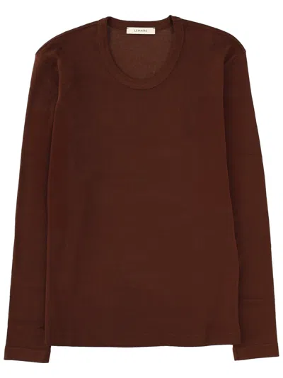 Lemaire Long Sleeve Round Neck Top Design In Brown