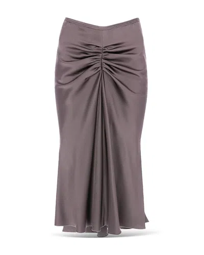 Victoria Beckham Womens Ore Bela Draped Satin Midi Skirt In Gray