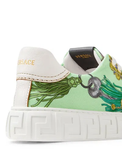Versace Greca Printed Canvas Sneakers In Green