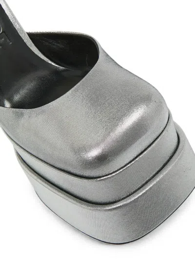 Pre-owned Versace Aevitas Double-stacked Platform Pumps In Silver