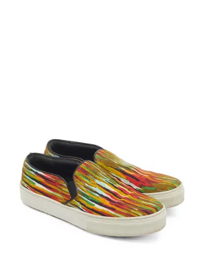 Pre-owned Celine Abstract-pattern Slip-on Sneakers In Red