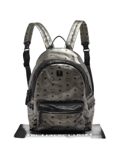 Pre-owned Mcm Medium Stark Visetos Backpack In Silver