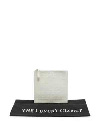 Pre-owned Givenchy Embossed Leather Clutch Bag In White