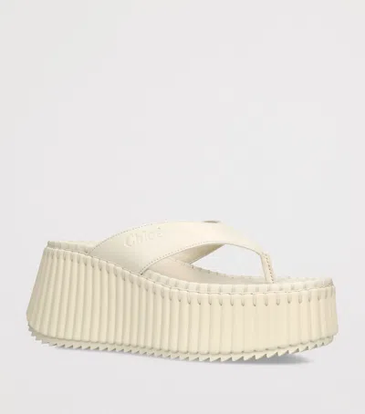 Chloé Leather Nama Platform Thong Sandals 50 In Neutral