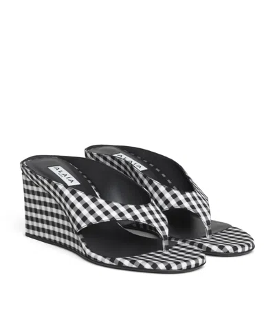 Alaïa Cube Checkered Wedge Sandals In Black