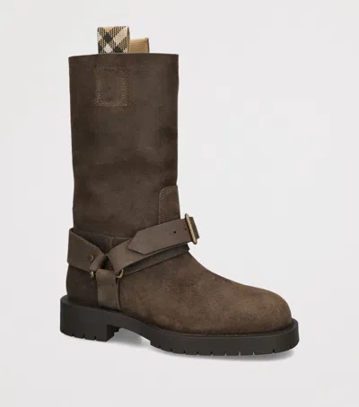 Burberry Soft Saddle Suede Knee-high Boots In Brown