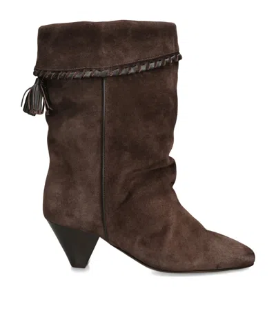 Isabel Marant Dalby Draped Suede Ankle Boots With Pointed Toe And Cone Heel In Brown