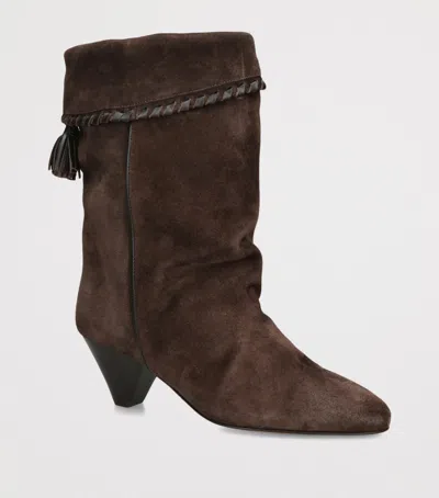 Isabel Marant Dalby Draped Suede Ankle Boots With Pointed Toe And Cone Heel In Brown