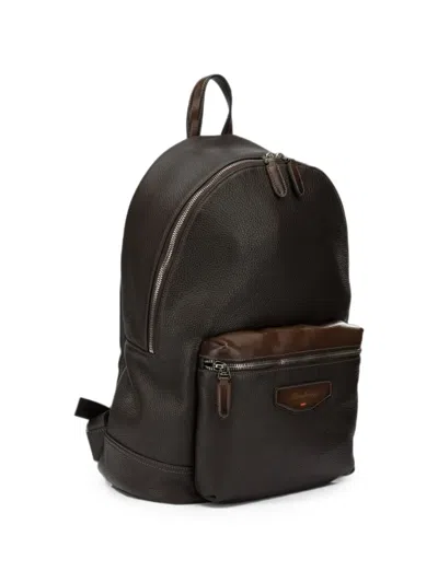 Santoni Pebbled-leather Backpack In Brown
