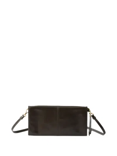 Prada Leather Wallet With Shoulder Strap In Brown