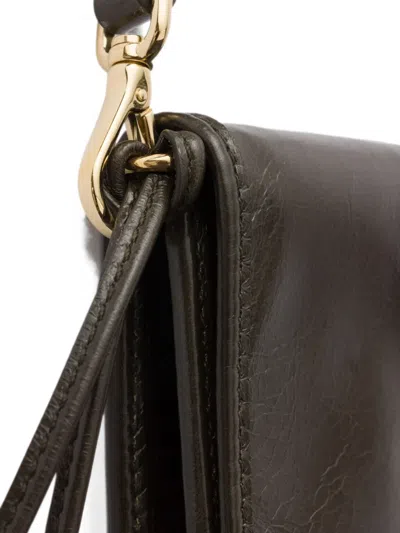 Prada Leather Wallet With Shoulder Strap In Brown