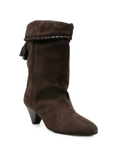 Isabel Marant Dalby Draped Suede Ankle Boots With Pointed Toe And Cone Heel In Brown