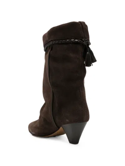 Isabel Marant Dalby Draped Suede Ankle Boots With Pointed Toe And Cone Heel In Brown