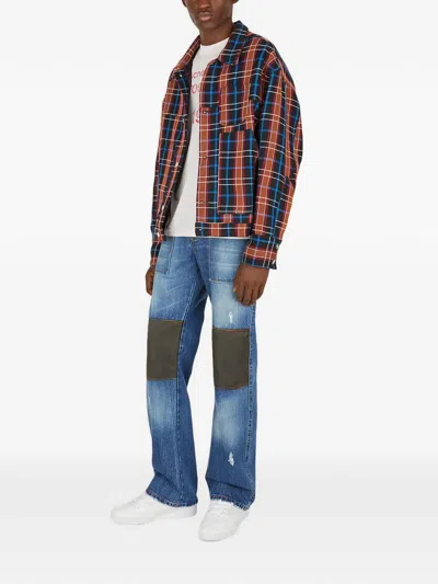 (d)ivision Checked-panel Patchwork Jeans In Blue