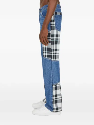(d)ivision Checked-panel Patchwork Jeans In Blue