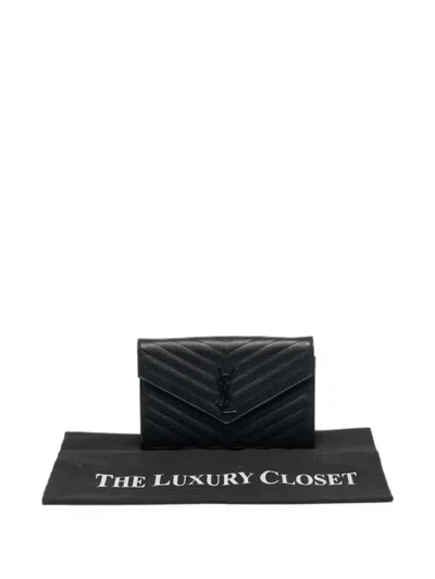 Pre-owned Saint Laurent 2017 Envelope Cassandre Wallet In Black