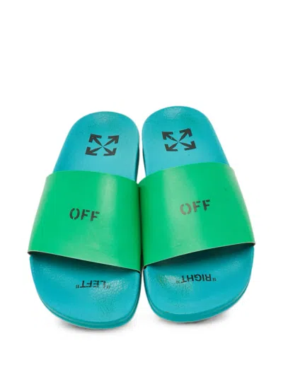 Pre-owned Off-white Off Pool Slides In Green