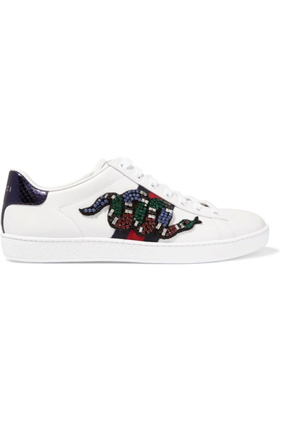 Gucci Snake Ace Embroidered Leather Sneakers - Farfetch